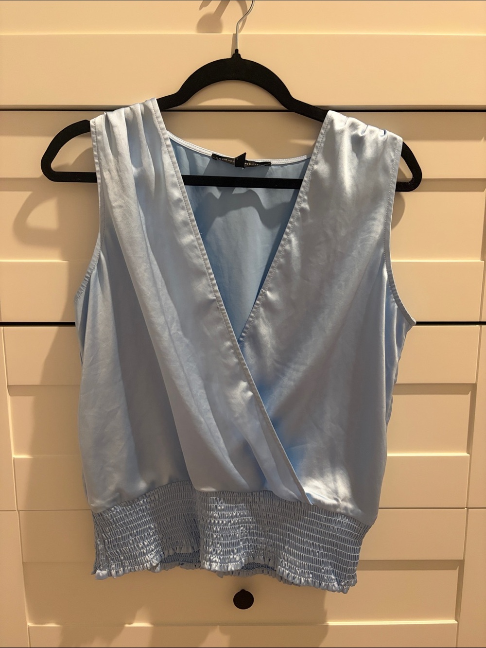 White House Black Market Light Blue Surplice Camisole with Smocked Hem